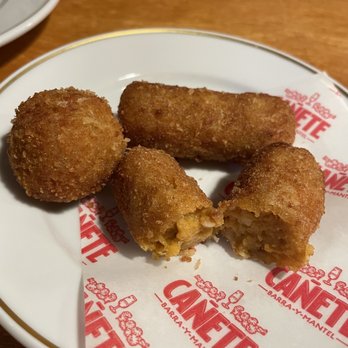 Cañete - Ham croquette (round one)- Best bite of the meal. We had to order 3 more Lobster croquettes (long ones)- Really darn as well. - Tapas/Small Plates Near Me - Barcelona, B Cañete - Ham croquette (round one)- Best bite of the meal. We had to order 3 more Lobster croquettes (long ones)- Really darn as well. - Tapas/Small Plates Near Me - Barcelona, B