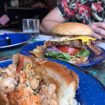 Merchant Oyster Company - Lobster Roll- Hot and Brunch Burger with crab in the back - Seafood Near Me - Pittsburgh, Pennsylvania