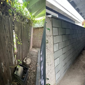 Tru Vision - Before: old, rotten wood fence After: beautifully constructed block wall - Masonry/Concrete Near Me Tru Vision - Before: old, rotten wood fence After: beautifully constructed block wall - Masonry/Concrete Near Me