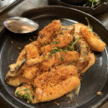 Jun - Rice cake- mushrooms, yellow bean béchamel, spiced panko - New American Near Me - Houston, Texas