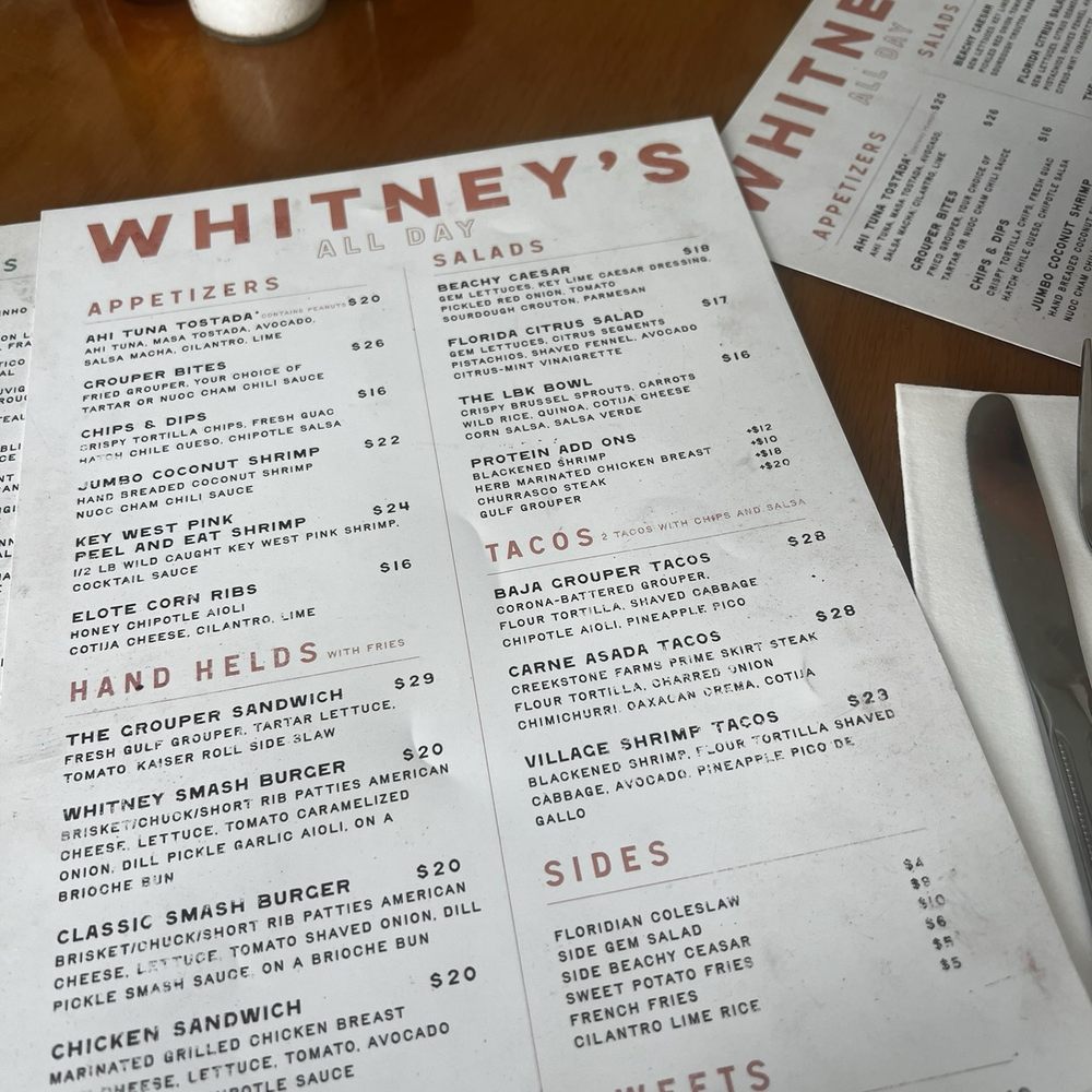Whitney's - Menú - Bars Near Me - Longboat Key, Florida Whitney's - Menú - Bars Near Me - Longboat Key, Florida