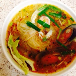 Spicy Seafood or Shrimp with Rice Noodles or Egg Noodles Soup