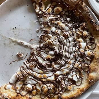 Cane Rosso - Dessert!  (Sorry, couldn't wait before grabbing a piece!) The Edgar.  Nutella, marshmallow, and vanilla marscapone. - Pizza Near Me - Fort Worth, Texas
