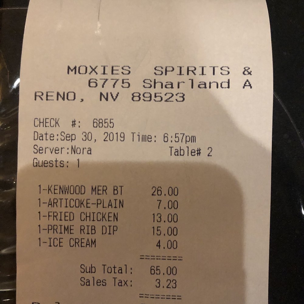 Moxie's Spirits & Dining - Bill, very fair price for what we got and how delicious it was - American Near Me - Reno, Nevada