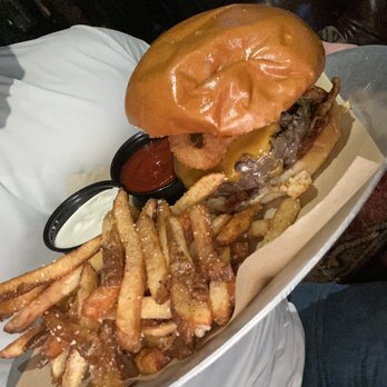 The Den on Sunset - BBQ Bacon Cheeseburger - American Near Me - West Hollywood, California The Den on Sunset - BBQ Bacon Cheeseburger - American Near Me - West Hollywood, California