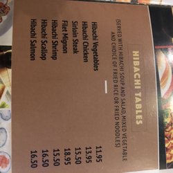 Koto Japanese Steak House - Lunch hibachi menu