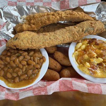 Mama Sarah's - Fried Whiting baked beans, hush puppies and mac &cheese. - Desserts Near Me - Rocky Mount, Virginia Mama Sarah's - Fried Whiting baked beans, hush puppies and mac &cheese. - Desserts Near Me - Rocky Mount, Virginia