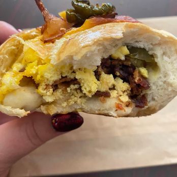The Wrecking Crew Bakery & Cafe - Jalapeno, bacon, cheddar, egg bagel bomb - Bakeries Near Me - Colfax, California The Wrecking Crew Bakery & Cafe - Jalapeno, bacon, cheddar, egg bagel bomb - Bakeries Near Me - Colfax, California