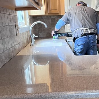 Solid Surface Restorations - The mirror shine..and he's not even finished yet! - Damage Restoration Near Me - Macomb, Michigan