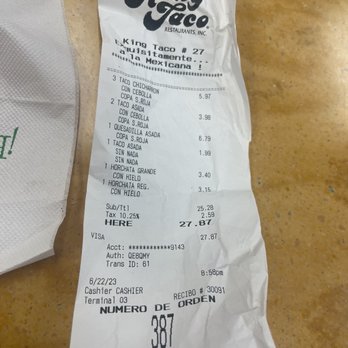 King Taco - My receipt - Mexican Near Me - Long Beach, California