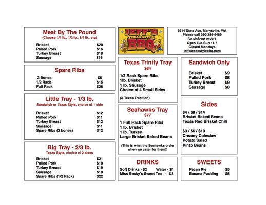 Menu photo 8 Jeff's Texas Style BBQ Marysville, WA Menu photo 8 Jeff's Texas Style BBQ Marysville, WA
