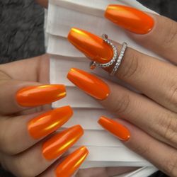 Skobbi Nails Salon - Juicy orange chrome -- vibrant, fun, unforgettable  Make a statement with Skobbi Nails