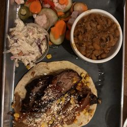 Brimstone PNW Smokehouse - Brisket taco plate, corn and cotija on the taco, the pickled veggies were so good!!