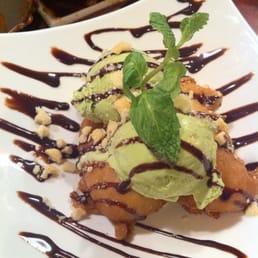 Fried banana ice cream with green tea ice cream ! Fried banana ice cream with green tea ice cream !