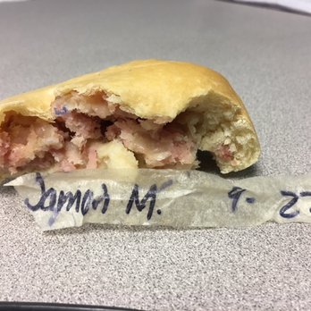 Mornings Kolaches - I found this piece of tape inside the kolache after taking a bite. Some of the ink bled into the ham. Pretty gross. - Bakeries Near Me - Deer Park, Texas Mornings Kolaches - I found this piece of tape inside the kolache after taking a bite. Some of the ink bled into the ham. Pretty gross. - Bakeries Near Me - Deer Park, Texas