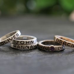 Mother's Rings / stackable / available in sterling silver, 14k yellow - white - rose gold, and platinum. Birthstones are optional.