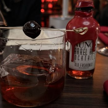 Nunos Bistro & Bar - Bourbon barrel aged Old Fashioned - Modern European Near Me - Upland, California Nunos Bistro & Bar - Bourbon barrel aged Old Fashioned - Modern European Near Me - Upland, California