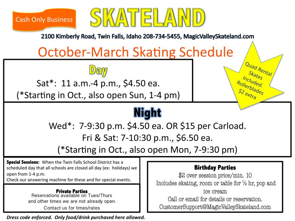 SKATELAND Updated September 2024 2100 Kimberly Rd, Twin Falls