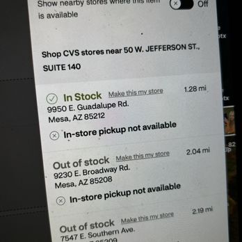 CVS Pharmacy - Lies.  Per website, item was "in-stock."  Item was NOT in the store! - Drugstores Near Me - Mesa, Arizona