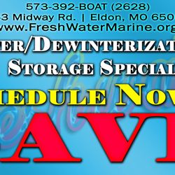 Freshwater Marine Sales & Service - Bring your boat in -- we will winterize it, store it, and de-winterize it in the spring. Schedule by Sept. 30th to get the special!