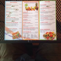 Alebrijes Juice Bar - A paper menu....