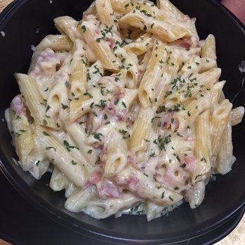 Rosalia's Pizzeria - Penne con carbonara. Perfectly cooked pasta, creamy sauce, crispy and tasty prosciutto. He practically licked the plate clean. - Pizza Near Me - Forest Hills, New York Rosalia's Pizzeria - Penne con carbonara. Perfectly cooked pasta, creamy sauce, crispy and tasty prosciutto. He practically licked the plate clean. - Pizza Near Me - Forest Hills, New York