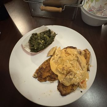Clancy's Cafe - Catfish Pontchartrain w/greens - Southern Near Me - Red Banks, Mississippi