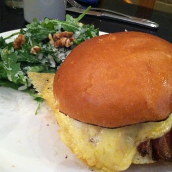 Gravy - Fried Egg, Housemade Bacon & Cheese Sandwich with Arugula Salad - Italian Near Me - Raleigh, North Carolina