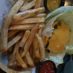 Burger lettuce wrap and fries