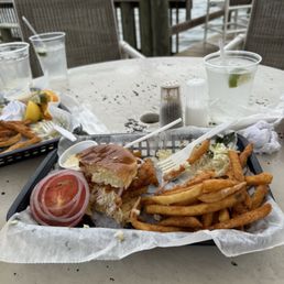 Fried mahi sandwich with fries, very good!