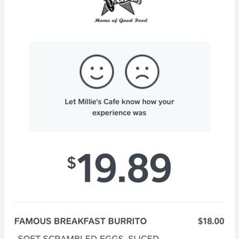 Millie's Cafe - Receipt. - Breakfast & Brunch Near Me - Los Angeles, California