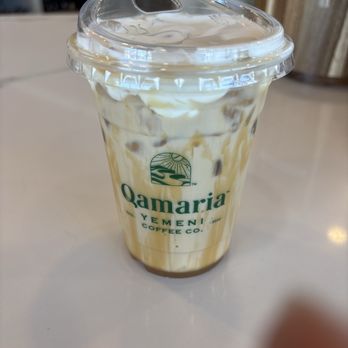 Qamaria Coffee - Caramel macchiato with vanilla cold foam. - Coffee & Tea Near Me - Fullerton, California
