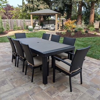 Golden Gate Gardens - Dining area on pavers with gazebo in background - Landscaping Near Me - Benicia, California Golden Gate Gardens - Dining area on pavers with gazebo in background - Landscaping Near Me - Benicia, California