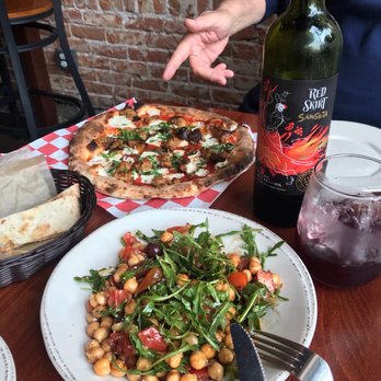 Centro - Bottle of sangria, Insalata ceci (1/2 order) and salsiccia pizza - Breweries Near Me - Tustin, California