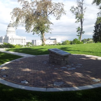 Anderson Tower - Original stones embedded in circular courtyard where tower once stood; bench overlooking capital building - Landmarks & Historical Buildings Near Me - Salt Lake City, Utah