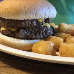 Kevin Brown Burgers & BBQ - Huge double cheeseburger and tots