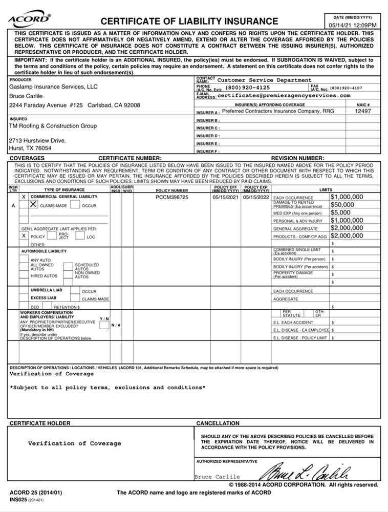 Slide of TM Roofing & Construction Group