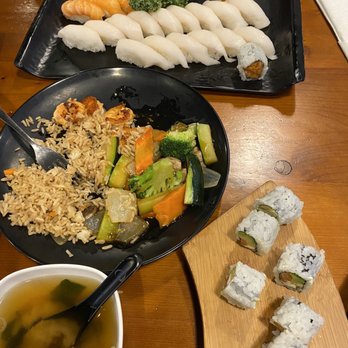 Edo Japan - Miso Soup Hibachi Shrimp Philadelphia Roll Tuna Sushi White Tuna Sushi Smoked Salmon Sashimi - Japanese Near Me - Houston, Texas Edo Japan - Miso Soup Hibachi Shrimp Philadelphia Roll Tuna Sushi White Tuna Sushi Smoked Salmon Sashimi - Japanese Near Me - Houston, Texas
