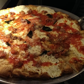 Juliana's - 16" (small) margherita with sausage added to it - Pizza Near Me - Brooklyn, New York Juliana's - 16" (small) margherita with sausage added to it - Pizza Near Me - Brooklyn, New York
