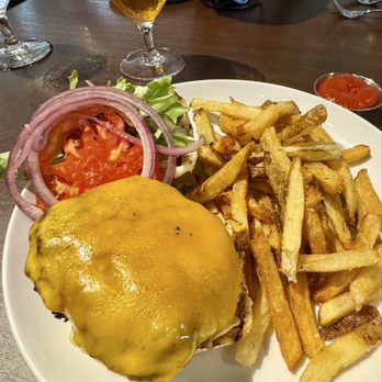 Rooster's Wood-fired Kitchen Winston Salem - creekstone farms burger with fries - Bars Near Me - Winston-salem, North Carolina Rooster's Wood-fired Kitchen Winston Salem - creekstone farms burger with fries - Bars Near Me - Winston-salem, North Carolina