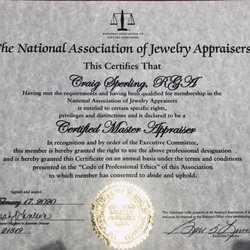 American Gemological Appraisals - Certified Master Appraiser, NAJA
