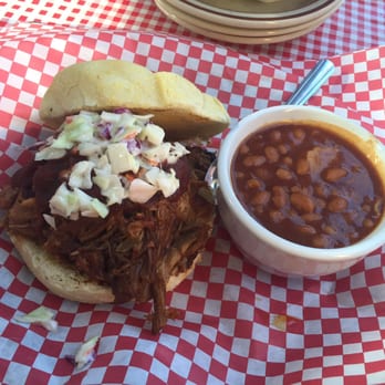 Baldy's Barbeque - This was the pulled pork sandwich with a side of baked beans. The beans were pretty sweet but still good, and the sandwich was excellent. - Barbeque Near Me - Bend, Oregon Baldy's Barbeque - This was the pulled pork sandwich with a side of baked beans. The beans were pretty sweet but still good, and the sandwich was excellent. - Barbeque Near Me - Bend, Oregon