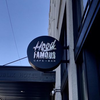 Hood Famous - exterior sign located next door to Evergreens - Cafes Near Me - Seattle, Washington