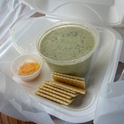A bowl of broccoli cheese soup to go yum!!