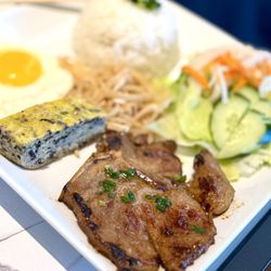 Pho K&A Local Vietnamese Cuisine - Pork chop with meatloaf, shredded pork, eggs, salad, rice