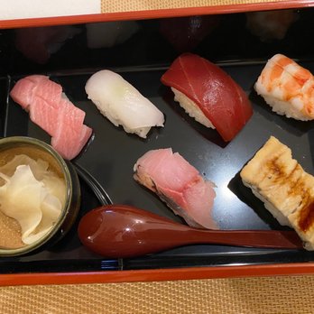 Yui Edomae Sushi - A marinated tuna is the dark one Unagi at bottom right - Japanese Near Me - Las Vegas, Nevada Yui Edomae Sushi - A marinated tuna is the dark one Unagi at bottom right - Japanese Near Me - Las Vegas, Nevada