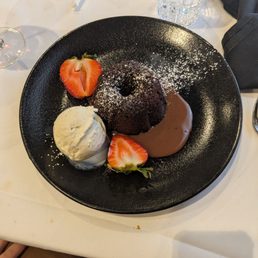 Molten lava cake with vanilla ice cream