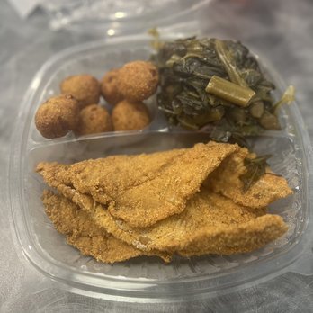 Southern Blues - 2 piece Whiting with greens and hush puppies - Soul Food Near Me - Hanover, Maryland