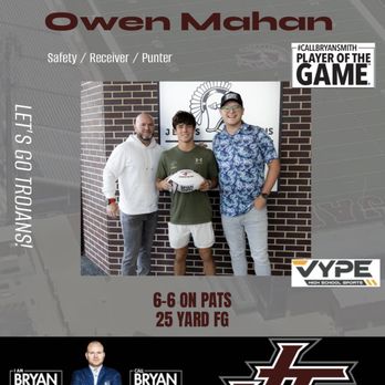 Bryan Smith - State Farm Insurance Agent - It's football time in Oklahoma!
The #callbryansmith player of the Gameâ„¢ is Owen Mahan - Kicker for the Jenks Trojans!... - Insurance Near Me - Tulsa, Oklahoma Bryan Smith - State Farm Insurance Agent - It's football time in Oklahoma!
The #callbryansmith player of the Gameâ„¢ is Owen Mahan - Kicker for the Jenks Trojans!... - Insurance Near Me - Tulsa, Oklahoma