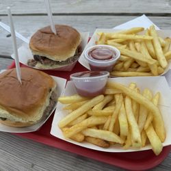 Pulled pork sandwiches and fries
